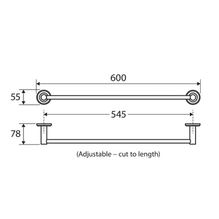 Fienza Axle 600mm Chrome Single Towel Rail ,