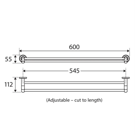 Fienza Axle 600mm Chrome Double Towel Rail ,