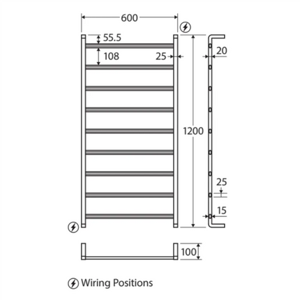 Fienza Koko 600x1200mm Chrome Heated Towel Rail (9 Bars) ,