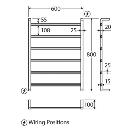 Fienza Koko 600x800mm Matte Black Heated Towel Rail (6 Bars) ,