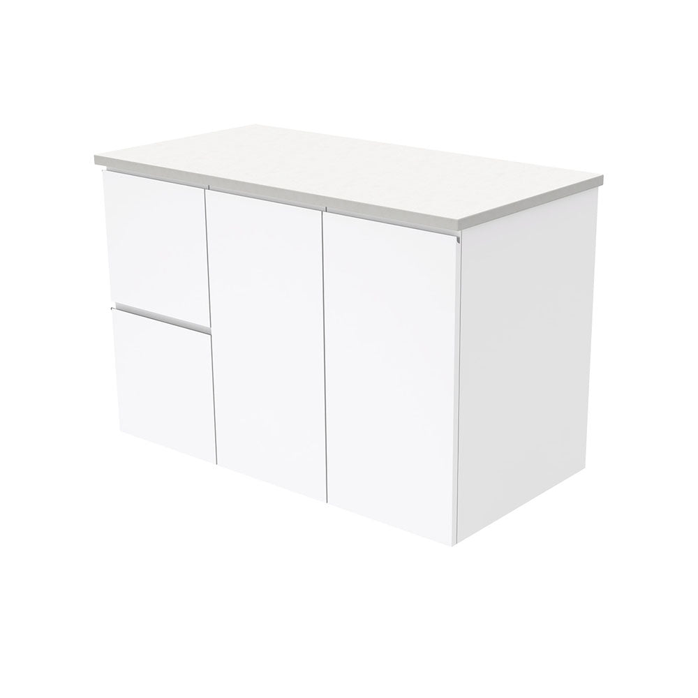 Fienza Fingerpull Gloss White 900 Wall Hung Cabinet, 2 Solid Drawers, Bevelled Edge , Cabinet Only Left Hand Drawer