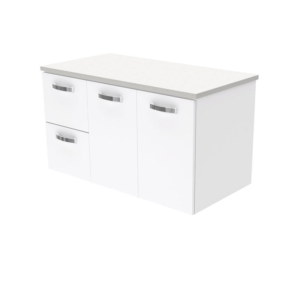 Fienza UniCab Gloss White 900 Wall Hung Cabinet, Solid Doors , Cabinet Only Left Hand Drawer