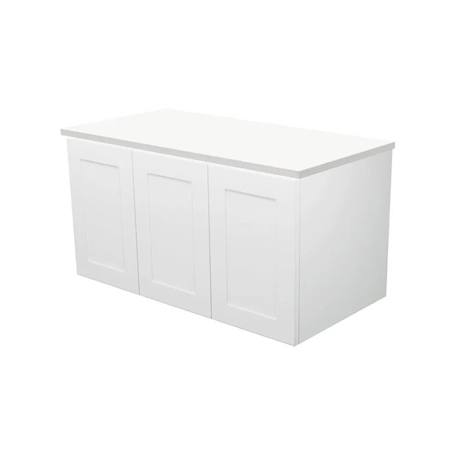 Fienza Mila Satin White 900 Shaker Front Wall-Hung Cabinet Left Drawer