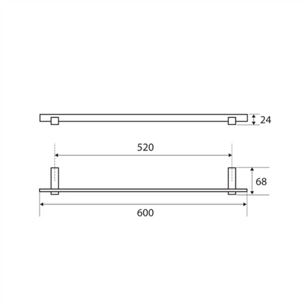 Fienza Jet 600mm Chrome Square Single Towel Rail ,