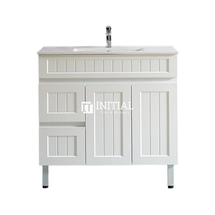 Modern Shaker Matt White Freestanding Floor Vanity Cabinet & Ceramic Top Left Hand Drawer 900X460X860 ,