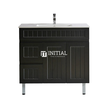 Modern Shaker Matt Black Freestanding Floor Vanity Cabinet & Ceramic Top Left Hand Drawer 900X460X860 ,