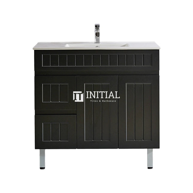 Modern Shaker Matt Black Freestanding Floor Vanity Cabinet & Ceramic Top Left Hand Drawer 900X460X860 ,