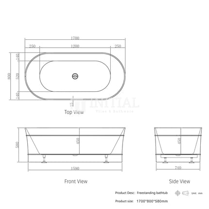 Otti Avoca Coogee 1700 Freestanding Bath, Gloss White ,