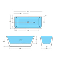 Bathroom Gloss White Alice Back to Wall Bathtub with No Overflow 1575X750X580 ,