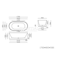 Ally Groove 1700 Matte Black Fluted Freestanding Bathtub, Oval ,