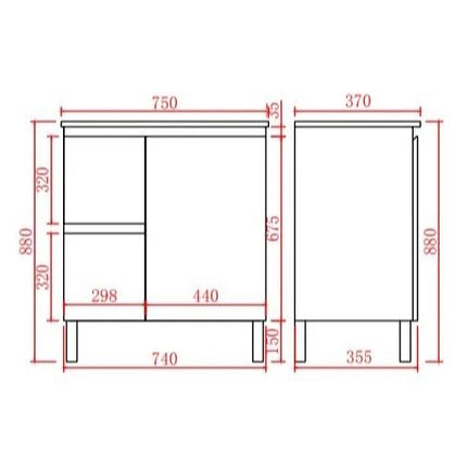 Alpha Gloss White Ensuite Free Standing Vanity on Legs