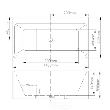 Meba 1400 Back To Wall Bathtub Non-Overflow Gloss White 1400X730X580 ,