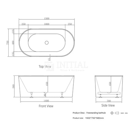 Otti Avoca Massa 1500 Freestanding Bath, Matte White ,