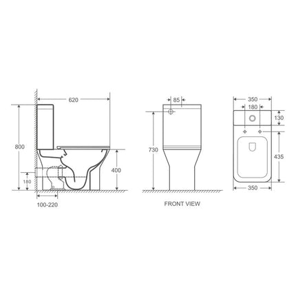 Amelia Rimless Back to Wall Toilet Suite Gloss White 620X350X800