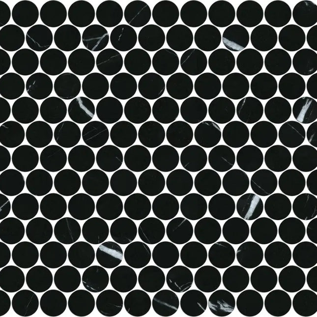 Avon Nero Marquina Penny Round Honed 23X23