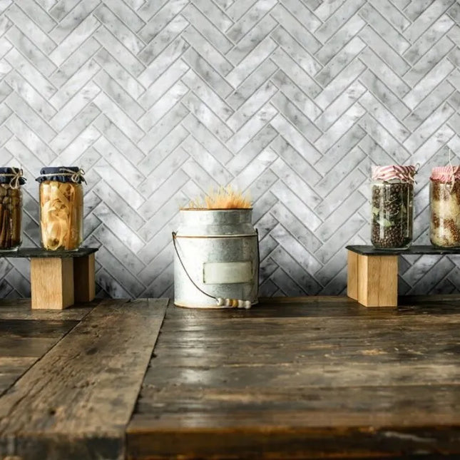 Avon Carrara White Herringbone Honed 35X150