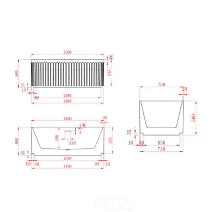 Diana 1500 Fluted Freestanding Bathtub Matte White Non-Over Flow 1500X750X580 ,