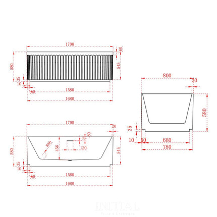 Diana 1700 Fluted Freestanding Bathtub Matte White Non-Over Flow 1700X800X580 ,