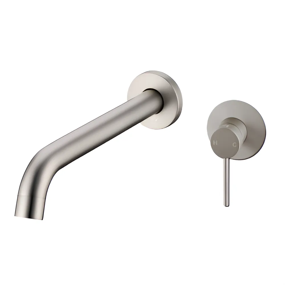 Brushed Nickel Bathroom Round Petra Wall Spout & Mixer ,