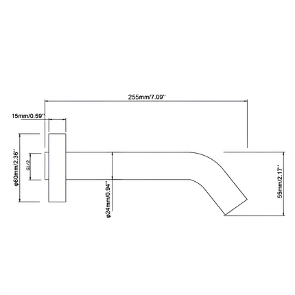 Brushed Nickel Bathroom Round Petra Wall Spout & Mixer ,