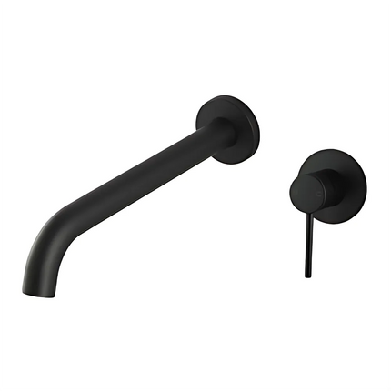 Matt Black Bathroom Round Petra Wall Spout & Mixer ,