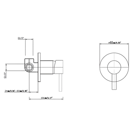 Matt Black Bathroom Round Petra Wall Spout & Mixer ,