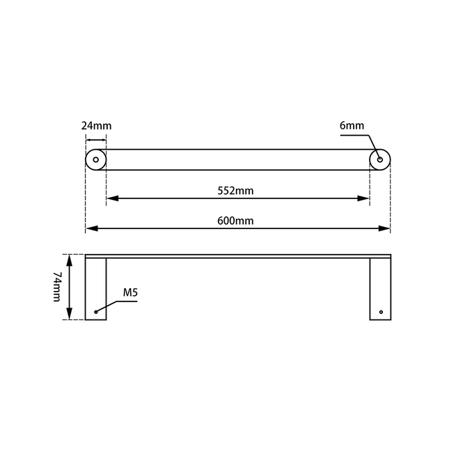 Hash Single Towel Rail 600mm Gold ,