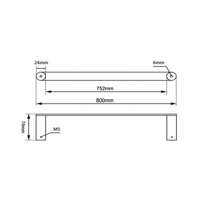 Hash Single Towel Rail 800mm Brushed Nickel ,