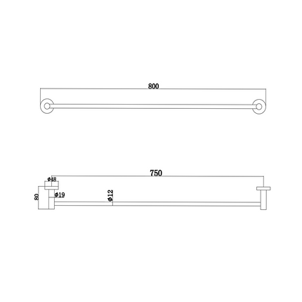 Petra Single Towel Rail 900mm Gunmetal Grey ,