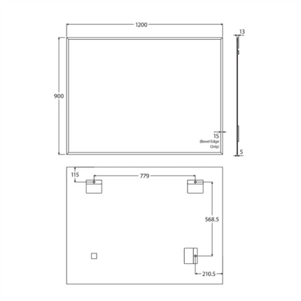 Fienza Rectangular Mirror, Pencil Edge, 1200 x 900mm ,