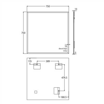 Fienza Square Mirror, Pencil Edge, 750 x 750mm ,