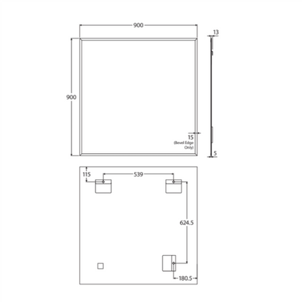 Fienza Square Mirror, Bevel Edge, 900 x 900mm ,