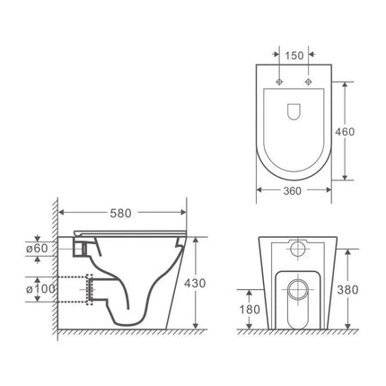 Bryan Quiet Flush Rimless Wall Faced Floor Pan Toilet Matte White 580X360X430