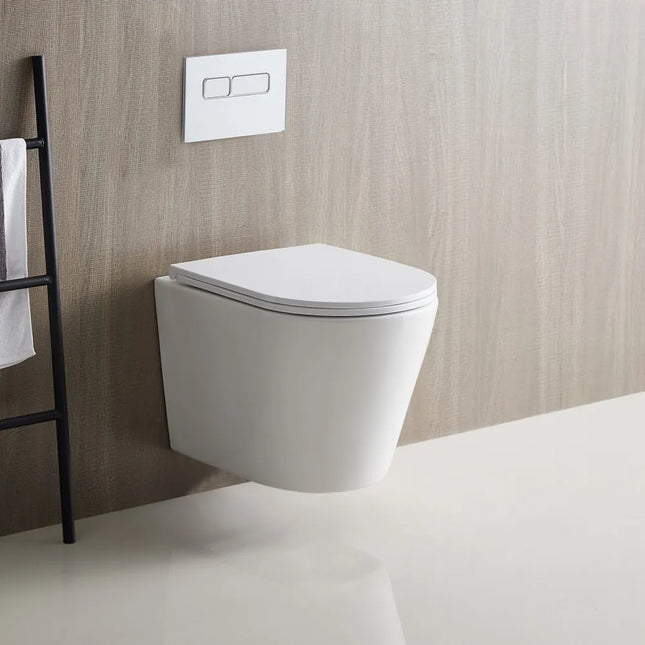 Bryan Quiet Flush Rimless Wall Hung Pan Toilet Gloss White 515X360X355 ,