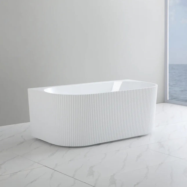 Ceto Bari Groove Fluted Back to Wall Bathtub, Oval, Gloss White, 1500 X 750 X 580mm