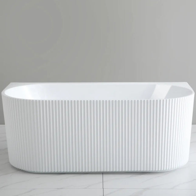 Ceto Bari Groove Fluted Back to Wall Bathtub, Oval, Gloss White, 1500 X 750 X 580mm