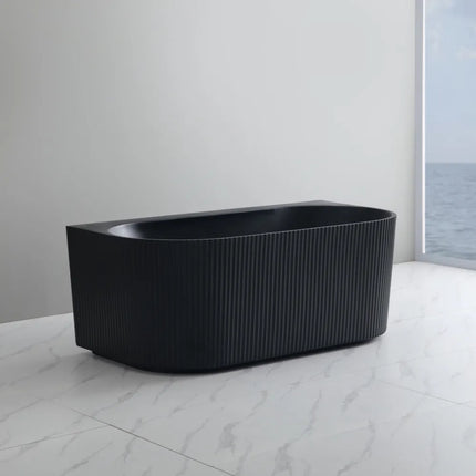 Ceto Bari Groove Fluted Back to Wall Bathtub, Oval, Matte Black, 1500 X 750 X 580mm