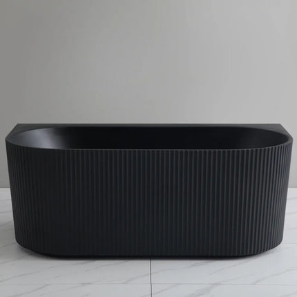 Ceto Bari Groove Fluted Back to Wall Bathtub, Oval, Matte Black, 1500 X 750 X 580mm