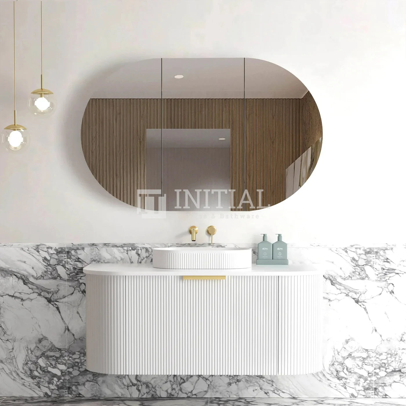 Otti Bondi Wall Hung Curve Vanity with 1 Drawer Matte White 1200X460X450 , With Stone Top - Solid Surface Carrara