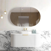 Otti Bondi Wall Hung Curve Vanity with 1 Drawer Matte White 1200X460X450 , With Stone Top - Solid Surface Carrara Brushed Gold