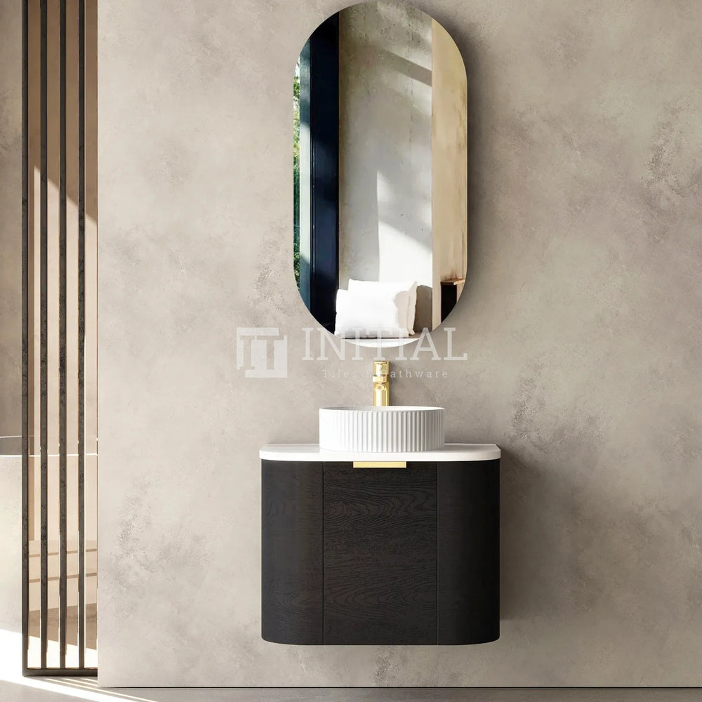 Otti Bondi Wall Hung Curve Vanity with 1 Door Black Oak 600X460X470 ,