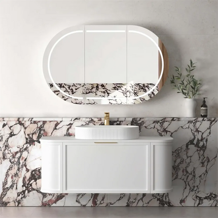 Otti Hampshire Wall Hung Curve Vanity with 1 Drawer and 2 Doors Matte White 1190X450X450