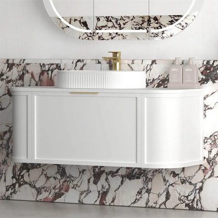 Otti Hampshire Wall Hung Curve Vanity with 1 Drawer and 2 Doors Matte White 1190X450X450