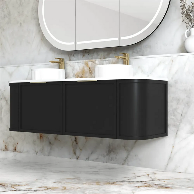 Otti Hampshire Wall Hung Curve Vanity with 2 Drawers and 2 Doors Matte Black 1490X450X450