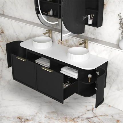 Otti Hampshire Wall Hung Curve Vanity with 2 Drawers and 2 Doors Matte Black 1490X450X450