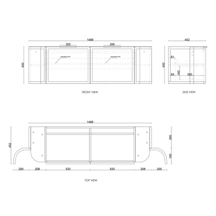 Otti Hampshire Wall Hung Curve Vanity with 2 Drawers and 2 Doors Matte Black 1490X450X450