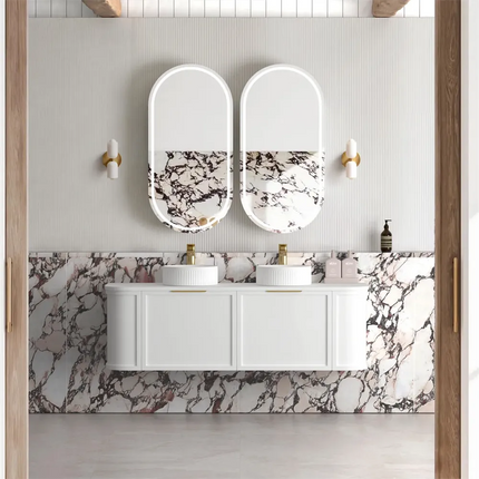 Otti Hampshire Wall Hung Curve Vanity with 2 Drawers and 2 Doors Matte White 1490X450X450