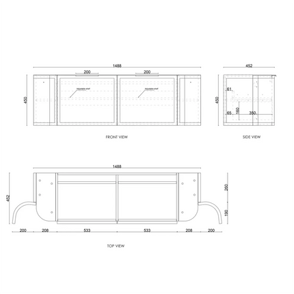 Otti Hampshire Wall Hung Curve Vanity with 2 Drawers and 2 Doors Matte White 1490X450X450