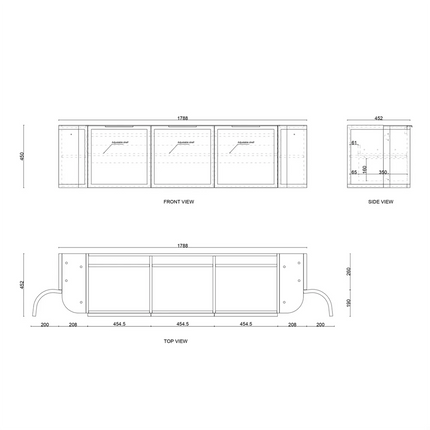 Otti Hampshire Wall Hung Curve Vanity with 3 Drawers and 2 Doors Matte Black 1790X450X450