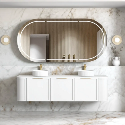 Otti Hampshire Wall Hung Curve Vanity with 3 Drawers and 2 Doors Matte White 1790X450X450